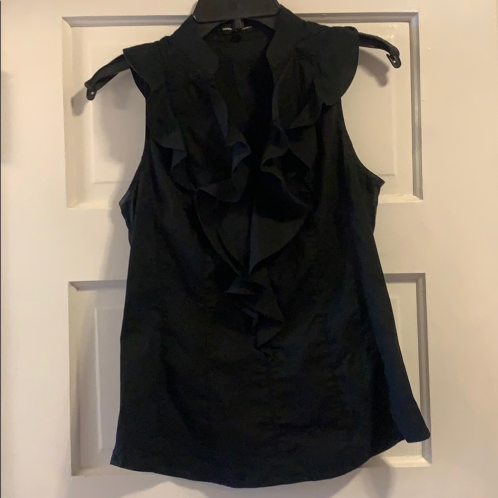 Black Ruffle Blouse Tank